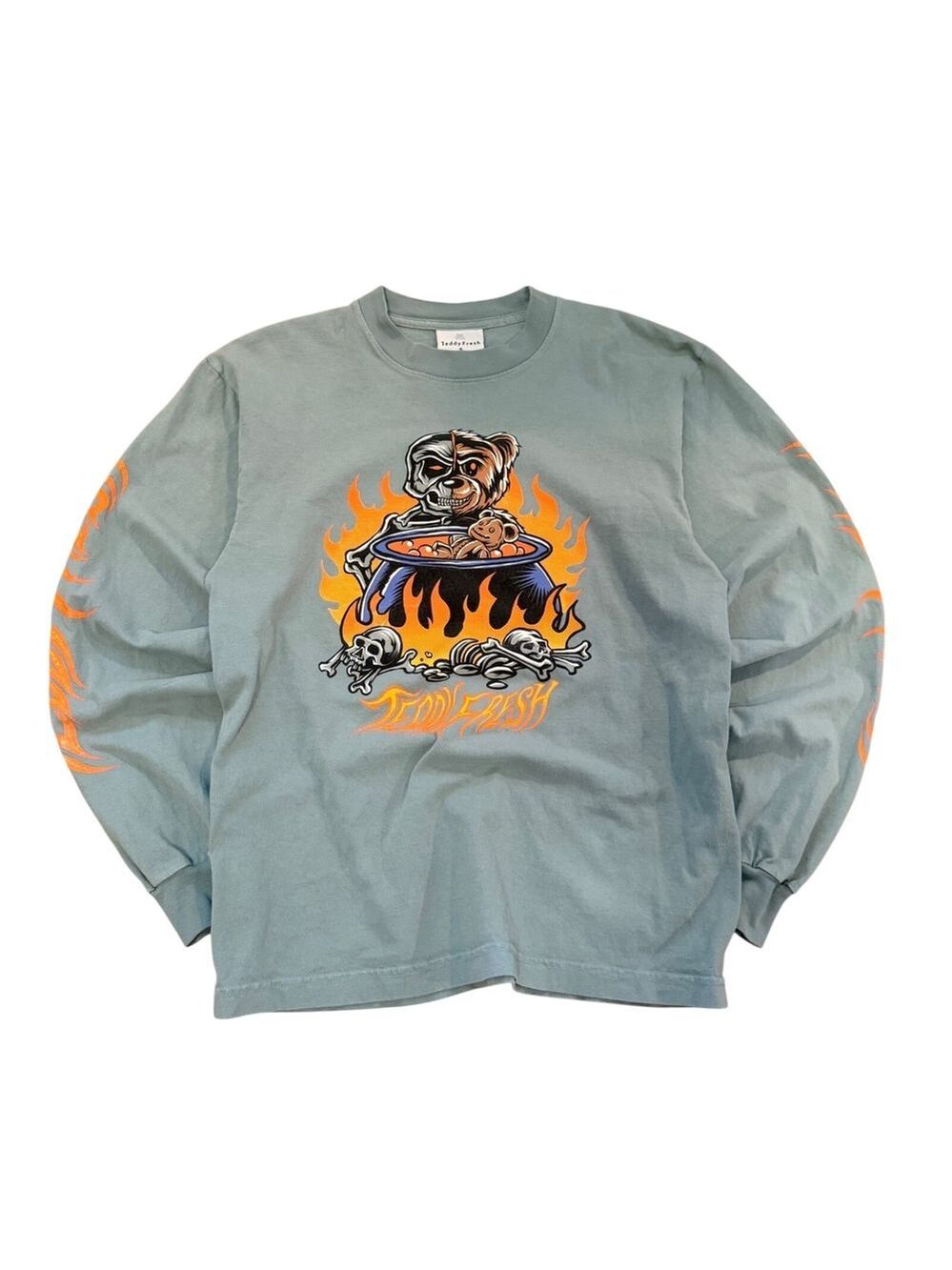 Teddy Fresh Skeleton Bear‎ Cauldron Long Sleeve Shirt Blue Mens Small